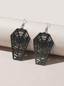Halloween Spider Web Detail Drop Earrings - Black - View 2