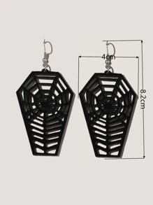 Halloween Spider Web Detail Drop Earrings - Black - View 3