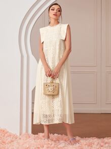 Modelyn Vestido de espalda con abertura de ojo con encaje - Albaricoque - Ver 1