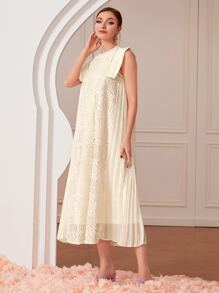 Modelyn Vestido de espalda con abertura de ojo con encaje - Albaricoque - Ver 4