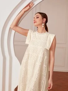 Modelyn Vestido de espalda con abertura de ojo con encaje - Albaricoque - Ver 5