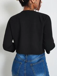 SHEIN Essnce Chaqueta abierta de frente sólida para otoño/invierno - Negro - Ver 3