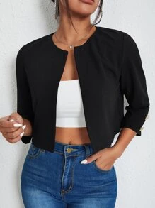 SHEIN Essnce Chaqueta abierta de frente sólida para otoño/invierno - Negro - Ver 4