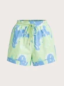 Dopamine Dressing Tie Dye Drawstring Waist Shorts - Multicolor - View 1