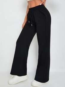 Muchica Slant Pocket Knot Front Sweatpants - Black - View 2