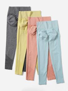 4pcs Running Tights Scrunch Butt High Stretch Wide Band Waist Work Out Leggings