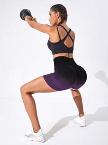 Yoga Trendy Quần Shorts Thể thao Nữ Xù Ombre - Màu tím - Xem 5
