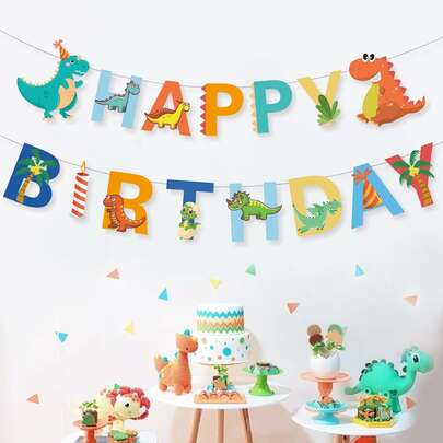 1ชิ้น ธงแบนเนอร์วันเกิดรูปสัตว์ป่าไดโนเสาร์, ของตกแต่งฉากหลังผนังห้องจัดงานเลี้ยงวันเกิดธีมไดโนเสาร์, ของชำร่วยงานเลี้ยงสไตล์ไดโนเสาร์ยอดนิยม, ของขวัญวันเกิด, ของตกแต่งวันเกิด, ของตกแต่งบ้าน ของตกแต่งผนัง