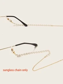 SHEIN VCAY Dây chuyền kính kim loại đính ngọc trai giả, trường học - Vàng - Xem 3