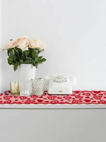 1入組心形刺繡桌旗浪漫紅色蕾絲適用於餐廳情人節 - 紅色 - 查看 2