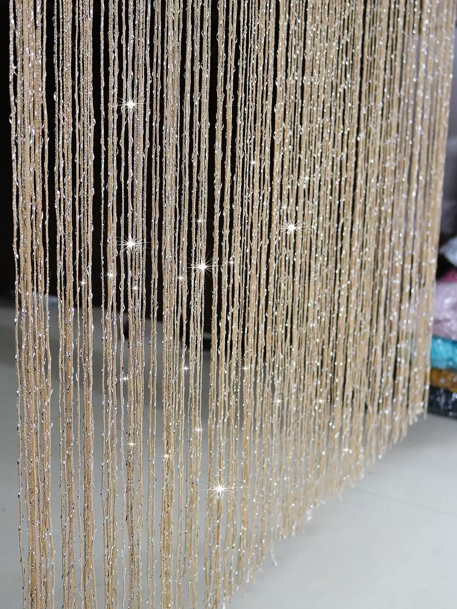 1pc High Density Silver Wire Tassel String Curtain For Window Or Room Divider - Champagne - View 1