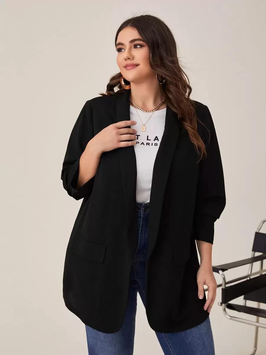 SHEIN LUNE Blazer à col châle à manches froncées