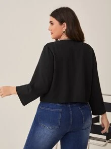 SHEIN LUNE Plus Solid Open Front Jacket - Black - View 3