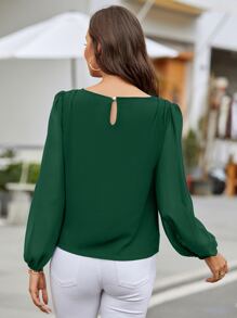 EMERY ROSE Lantern Sleeve Keyhole Back Blouse,Long Sleeve Tops Fall Cloth For Women