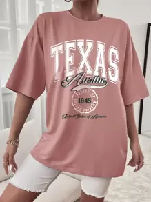 SHEIN Unity Áo thun nữ Lá thư Giải trí - Hồng - Xem 3