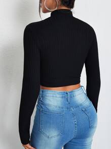 SHEIN BAE Mock Neck Cut Out Asymmetrical Hem Tee - Black - View 2