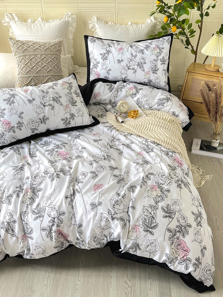 玫瑰印花被套套裝不附帶內芯 - 彩色 - 查看 1