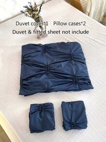 Plain Quilted Duvet Cover Set Without Filler - Navy Blue - View 5