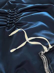 Plain Quilted Duvet Cover Set Without Filler - Navy Blue - View 6