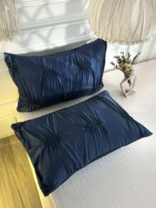 Plain Quilted Duvet Cover Set Without Filler - Navy Blue - View 9