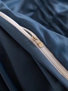 3pcs Navy Blue Satin Duvet Cover And Pillowcase Set - Navy Blue - View 8