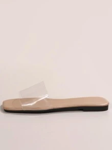 Zapatillas planas de moda para exteriores para mujer, sandalias transparentes con punta abierta de PVC de una sola banda - transparente - Ver 3