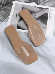 Zapatillas planas de moda para exteriores para mujer, sandalias transparentes con punta abierta de PVC de una sola banda - transparente - Ver 4