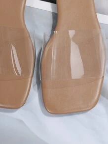Zapatillas planas de moda para exteriores para mujer, sandalias transparentes con punta abierta de PVC de una sola banda - transparente - Ver 6