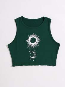 SHEIN Unity Áo hai dây Xù nhỏ Đồ họa Giải trí - Màu xanh lá cây đậm - Xem 3