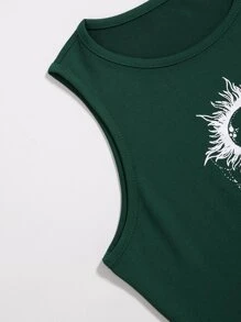 SHEIN Unity Áo hai dây Xù nhỏ Đồ họa Giải trí - Màu xanh lá cây đậm - Xem 5