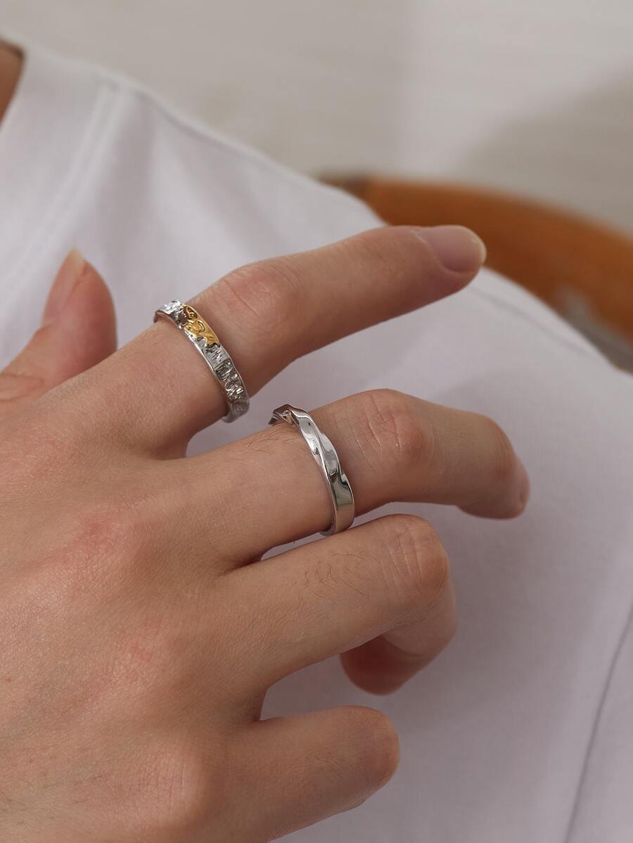 Hombres 2 piezas Anillo abierto con diseño girante - Multicolor - Ver 1