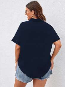 SHEIN LUNE Camisa con botón bajo curvo - Azul Marino - Ver 2