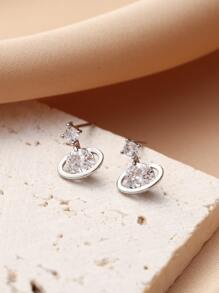 1 Cặp Bông tai đính đá Cubic Zirconia màu bạc, Bông tai tối giản, sang trọng, thanh lịch, đính đá Zirconia nguyên khối - Bạc - Xem 2