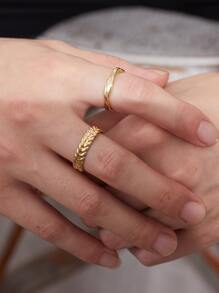 時尚流行2件套男士編織和扭紋設計袖環銅質，適合珠寶禮物和時尚外觀 - 金黃色 - 查看 1