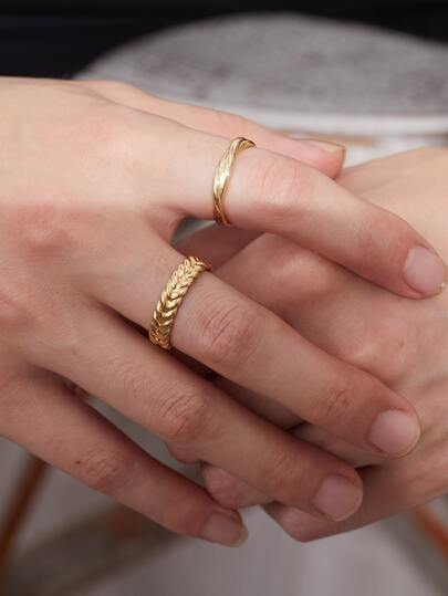 Fashionable and Popular 2pcs Men Braided & Twist Design Cuff Ring Copper for Jewelry Gift and for a Stylish Look