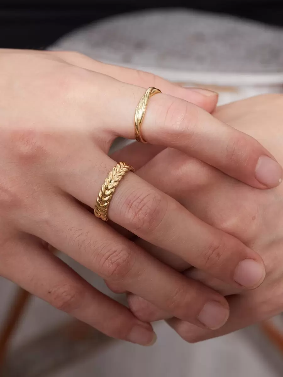 時尚流行2件套男士編織和扭紋設計袖環銅質，適合珠寶禮物和時尚外觀 - 金黃色 - 查看 1