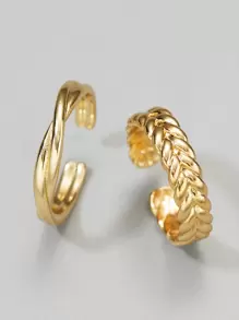 時尚流行2件套男士編織和扭紋設計袖環銅質，適合珠寶禮物和時尚外觀 - 金黃色 - 查看 2