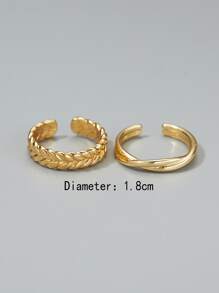 時尚流行2件套男士編織和扭紋設計袖環銅質，適合珠寶禮物和時尚外觀 - 金黃色 - 查看 3