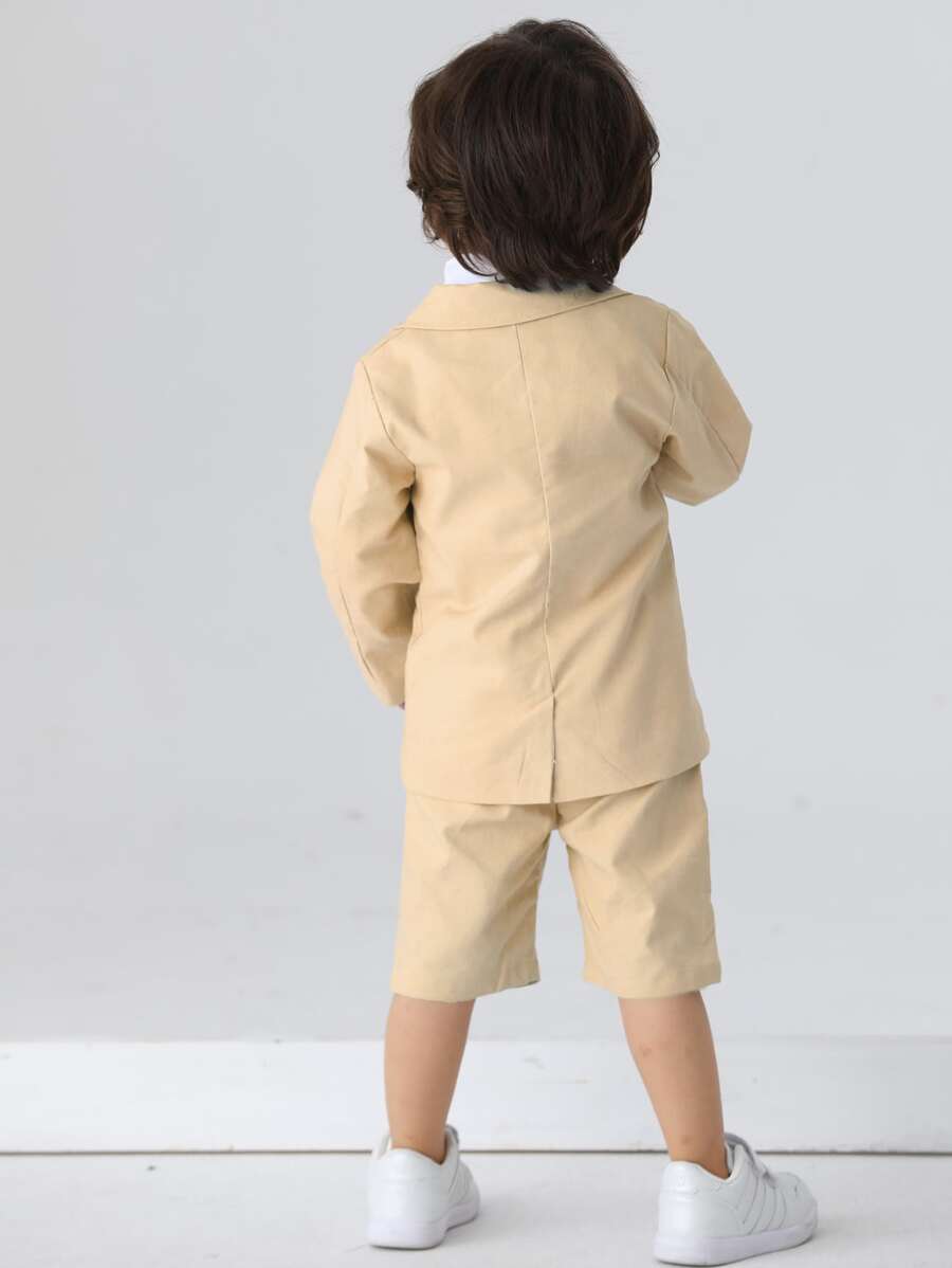 3 件套男士绅士西装套装，适合男孩生日派对、1 岁生日、婚礼、宴会 - 卡其色 - 查看 1