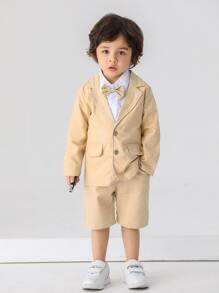 3 件套男士绅士西装套装，适合男孩生日派对、1 岁生日、婚礼、宴会 - 卡其色 - 查看 3