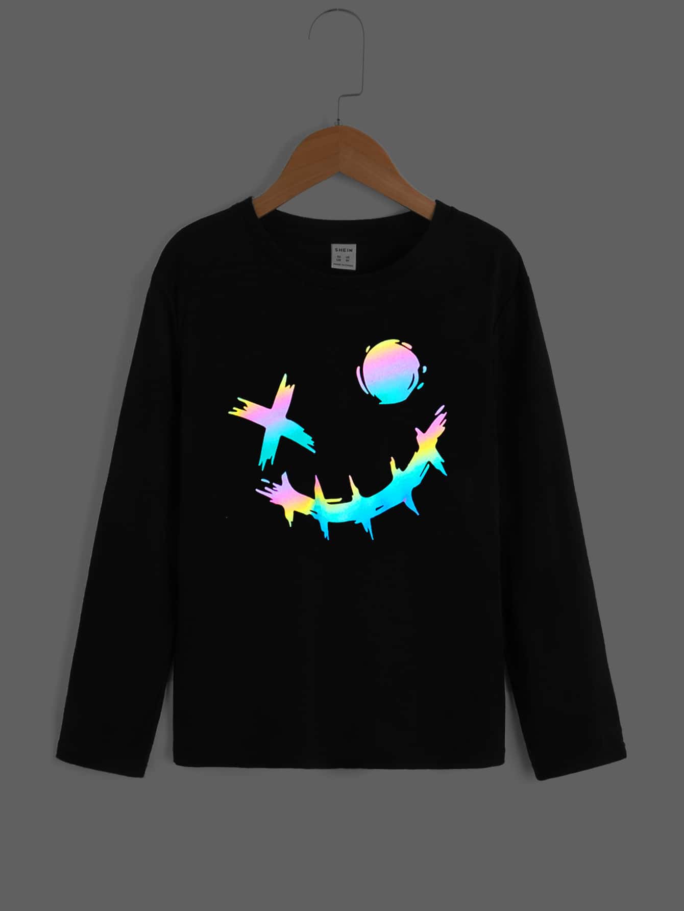 SHEIN Boys Reflective Expression Print Tee - Black - View 1