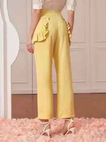 Modelyn 荷葉邊闊腿褲 - 黃色 - 查看 2