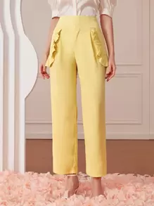 Modelyn 荷葉邊闊腿褲 - 黃色 - 查看 3