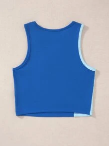 SHEIN Unity 拼色罗纹针织背心 图案 T 恤 女式上衣 - 彩色 - 查看 2