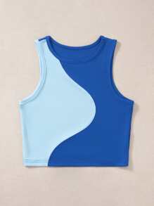 SHEIN Unity 拼色罗纹针织背心 图案 T 恤 女式上衣 - 彩色 - 查看 3