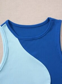 SHEIN Unity 拼色罗纹针织背心 图案 T 恤 女式上衣 - 彩色 - 查看 5