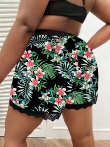 SHEIN Swim Curve Summer Beach Plus Tropical Print Lace Trim Bikini Bottom - Multicolor - View 2