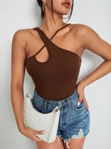 SHEIN BAE 交叉前上衣 - 巧克力棕 - 查看 5