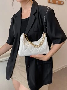 絎縫圖案鏈條法棍包 - 米色 - 查看 6