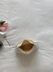 絎縫圖案鏈條法棍包 - 米色 - 查看 4